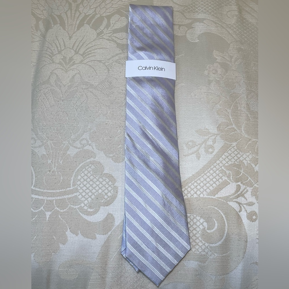 Calvin Klein Purple and Silver Striped Tie